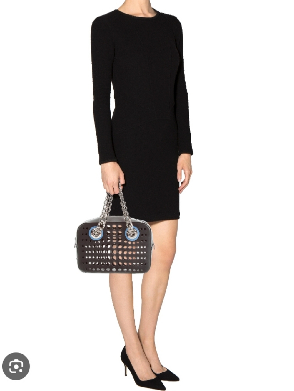 SALE! Prada City Fori Black Leather Perforated Chain Shoulder Bag W Pouch/DB - Picture 16 of 16